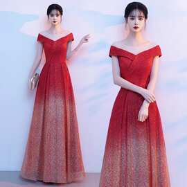 红歌大合唱演出服女新款气质主持人渐变指挥服星空朗诵晚礼服长裙