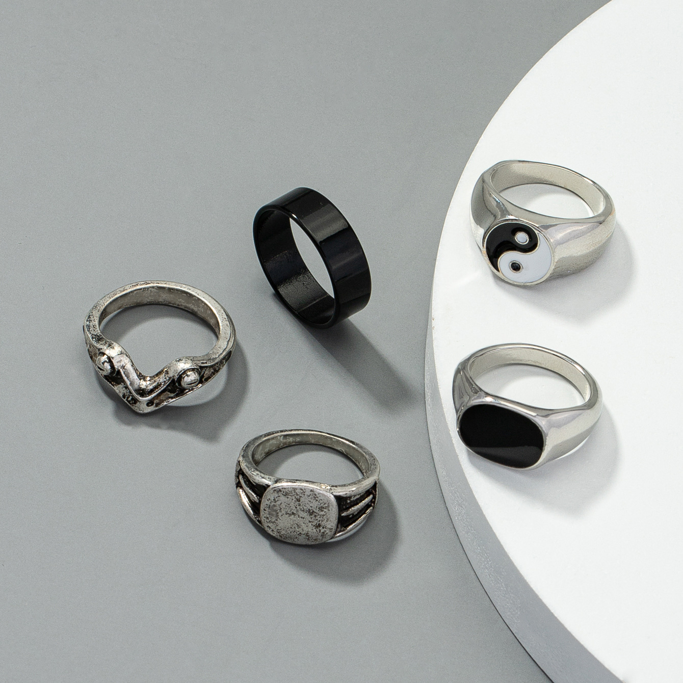 vintage simple contrast color tai chi geometric wide ring set wholesale nihaojewelry