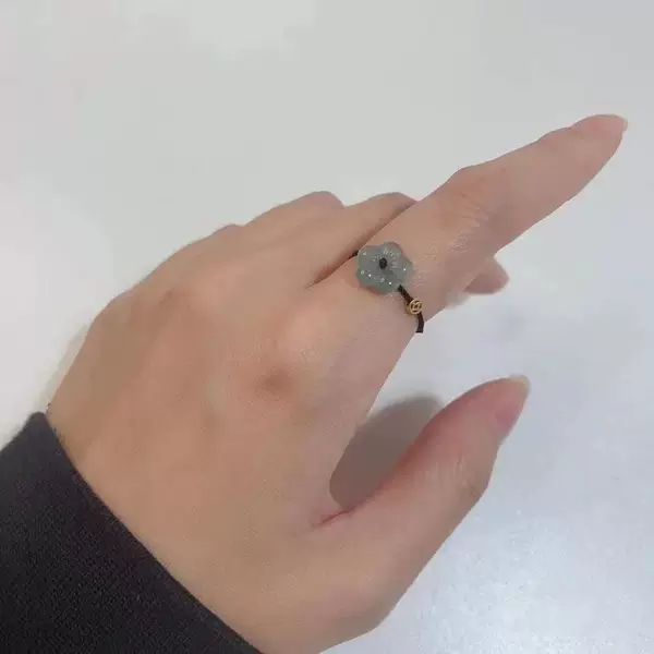 Simple Niche Rich Flower Ring Women's National Style Elegant Copper Flower Pull Adjustable Woven Black and Red Rope Finger Ring