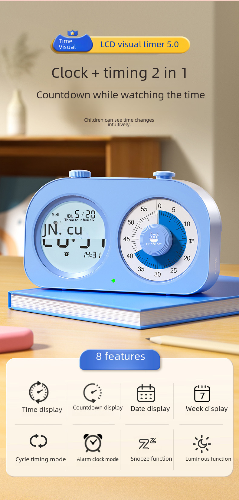 Cat Prince Visual Timer for Children Learning Special Self-discipline Timing Office Time Manager Alarm Clock