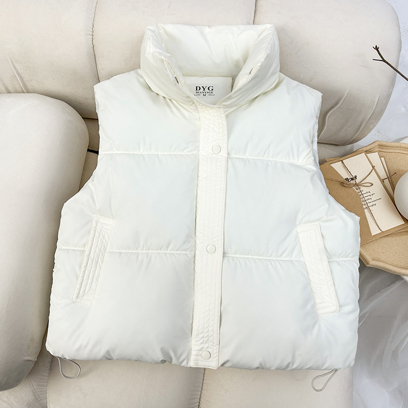 Chaleco de algodón de pluma para mujeres 2024 otoño y invierno nuevo estilo coreano de algodón suelto hombro collar de collar de algodón de color sólido chaleco