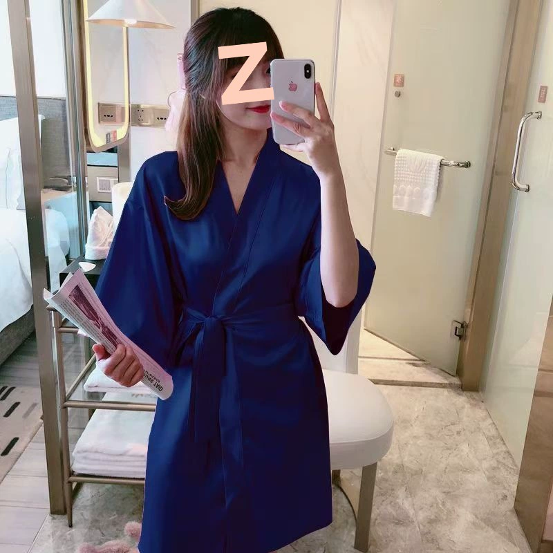 Silk sexy bathrobe, thin pijama, mid-length