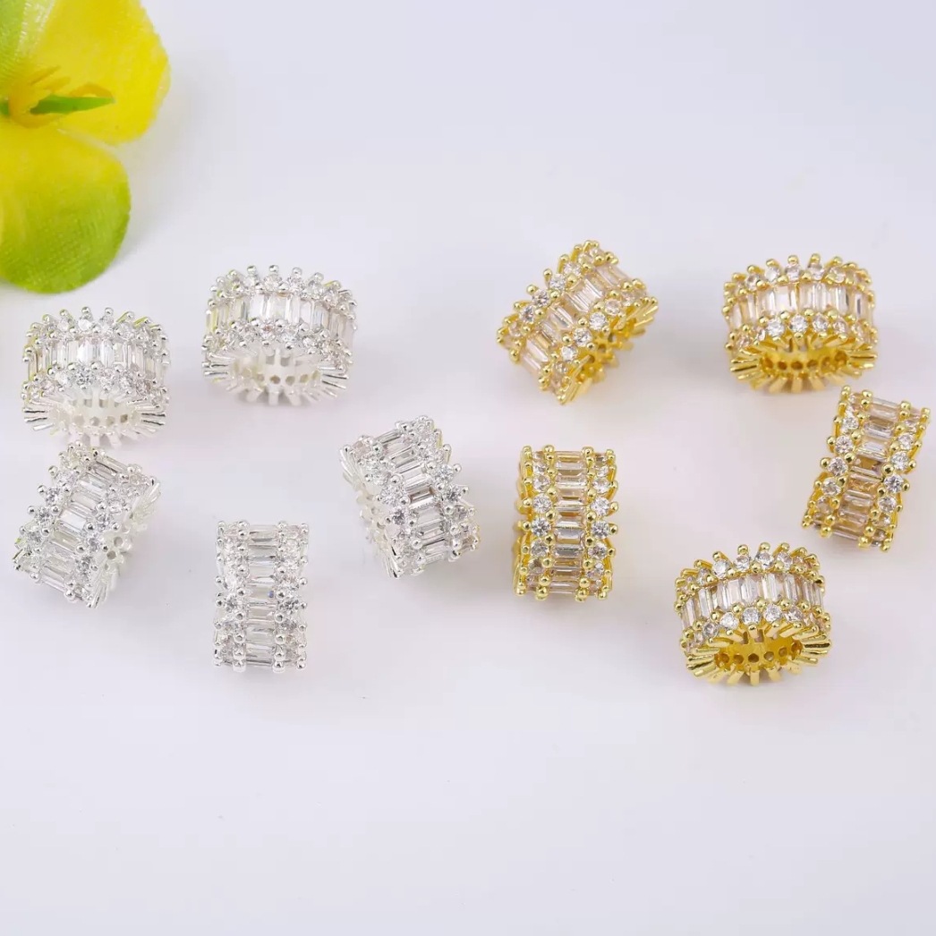 Crystal Accessories 14K Gold-Filled Color-Preserving Zircon Wheel Beads Large Hole Spacer Beads Barrel Beads Pendant DIY Bracelet Necklace with Beads