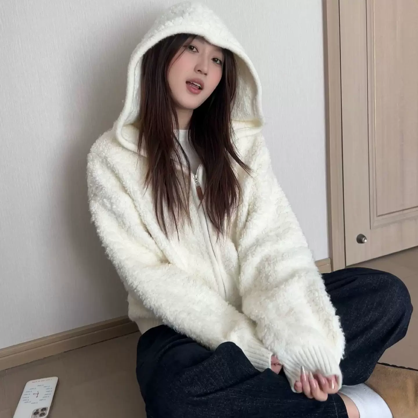 【卷卷毛衣】韩系慵懒风拉链连帽毛衣宽松百搭显瘦保暖秋冬外套