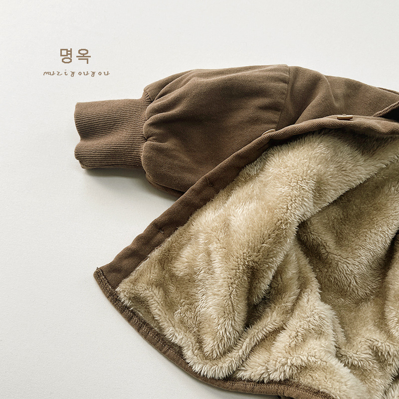 Camisa de forro de lana de estilo coreano para niños y niñas Mori retro chaqueta de un solo pecho para niños de otoño e invierno de los niños ropa de moda