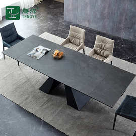 意式极简岩板餐桌家用餐厅大尺寸多功能伸缩餐桌组合钢化玻璃岩板