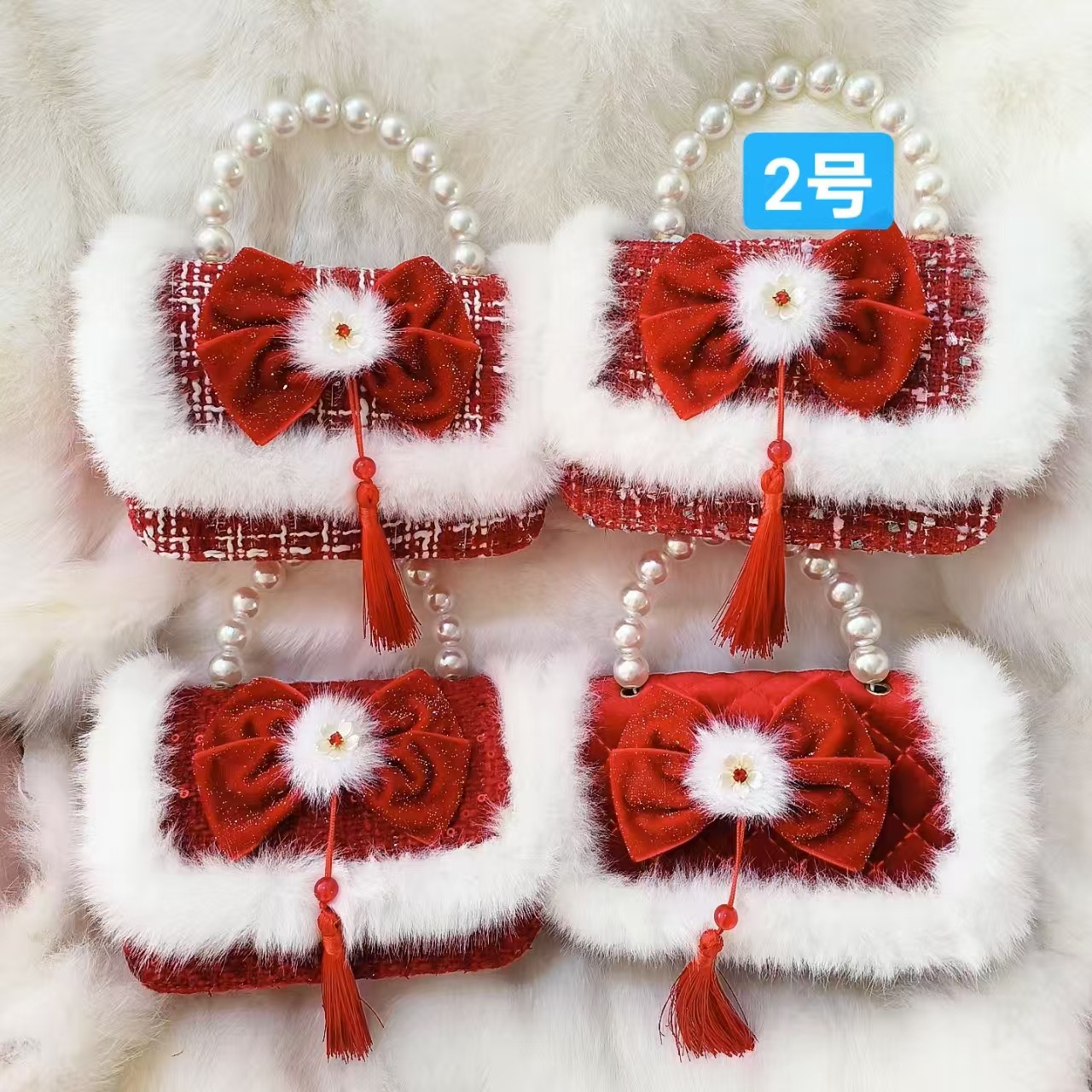 Gran arco rojo bolso de princesa bolso de perla bolso de Año Nuevo bolso de cambio accesorios cadena de hombro