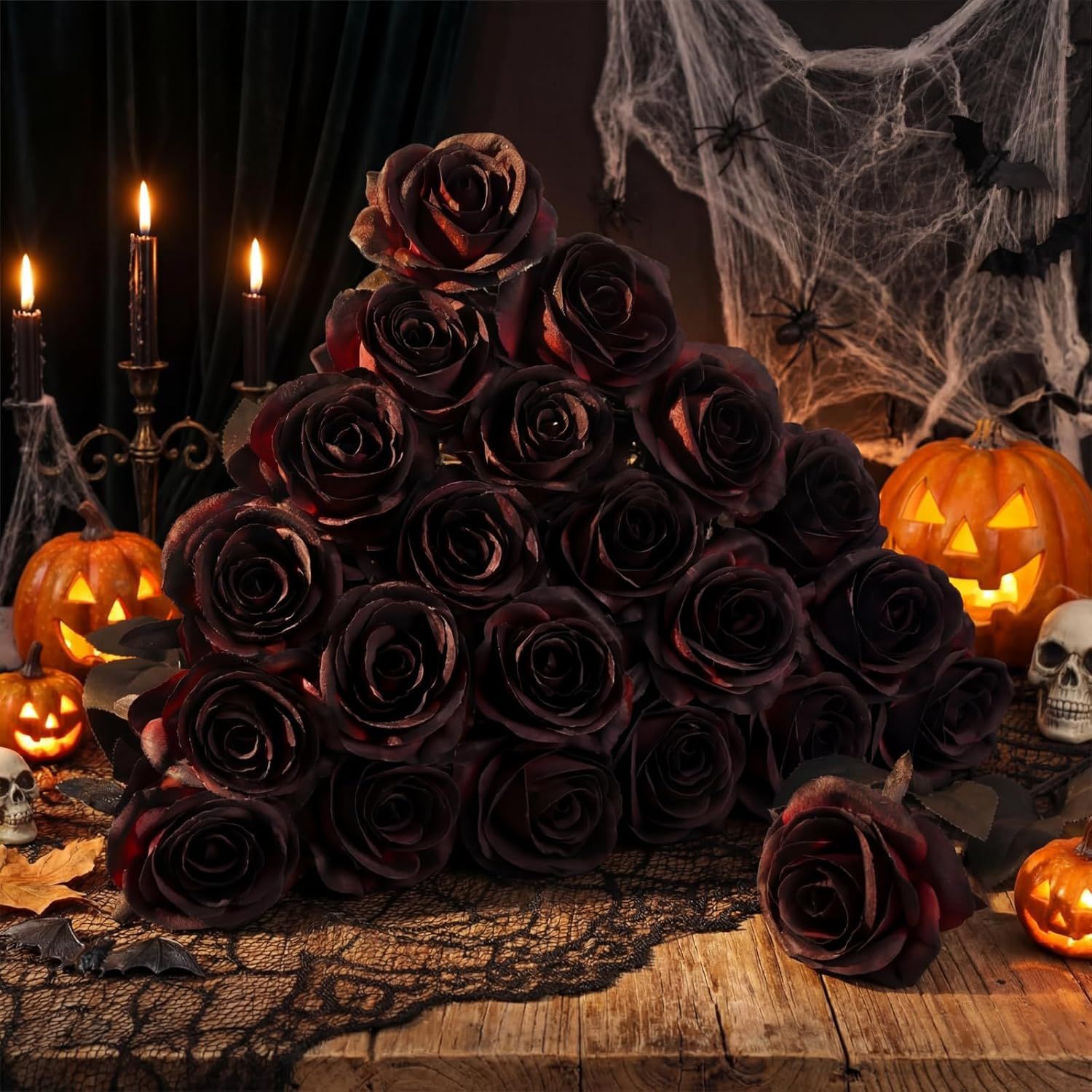 Rosa Artificial Estilo Gótico Seda Decorativo para Halloween y Fotografía image 3