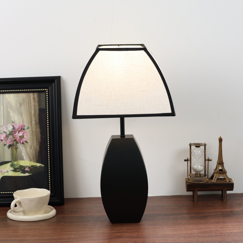 New Chinese Style Iron Art Fabric Square Cover Medieval Table Lamp Living Room Study High-End Atmosphere Bedroom Style Chinese Bedside Lamp