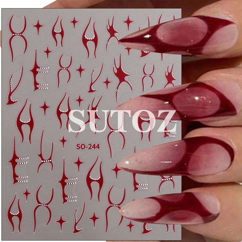 2024 Cross-border New Nail Art Stickers Light Luxury Geometric Line Pattern Art Nail Back Adhesive Nail