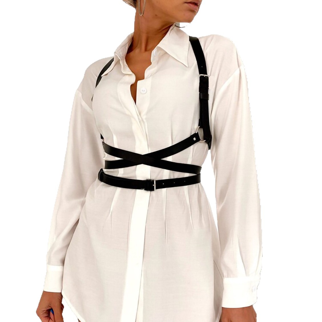 Juguetes sexuales de doble capa de la correa de bobinado SM desgaste de las mujeres vinculante ropa de cuero de la PU vinculante juguetes de entrenamiento