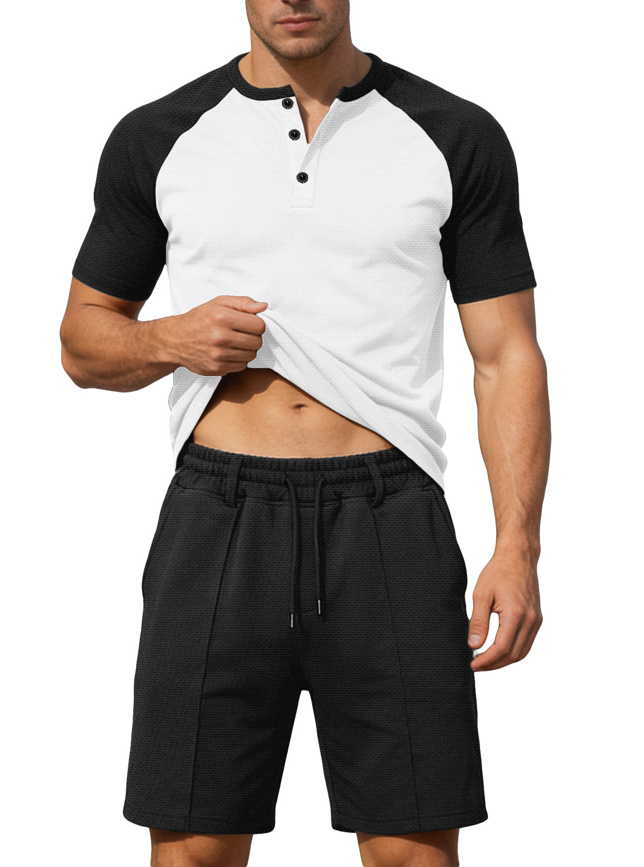 Nuevo transfronterizo de verano europeo y americano nuevo cuello en V casual de color de manga corta deportiva casual pantalones cortos de manga corta T-shirt para hombres
