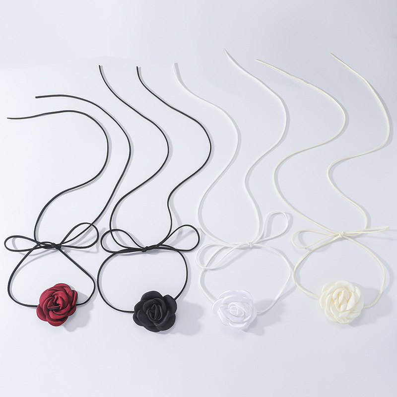 Negro beige vino rojo blanco Corea del Sur flor encaje-up gargantilla collar vintage corte sexy neckband cintura decoración