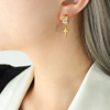 Brand asymmetrical earrings, stone inlay, zirconium, European style, does not fade