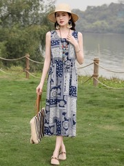 西洋風の高級綿シルクドレス夏の若い母親のノースリーブサスペンダースカートフレンチハイエンドビーチロングスカート