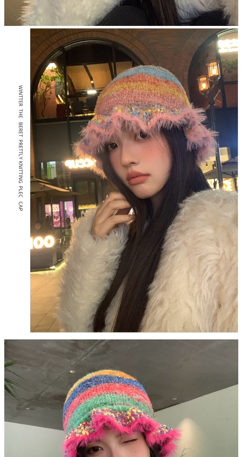 Foreign Trade Cross-Border Rainbow Retro Fisherman For Women, Autumn And Winter Dopamine Warm Thickened Bucket With Ear_voghion.com