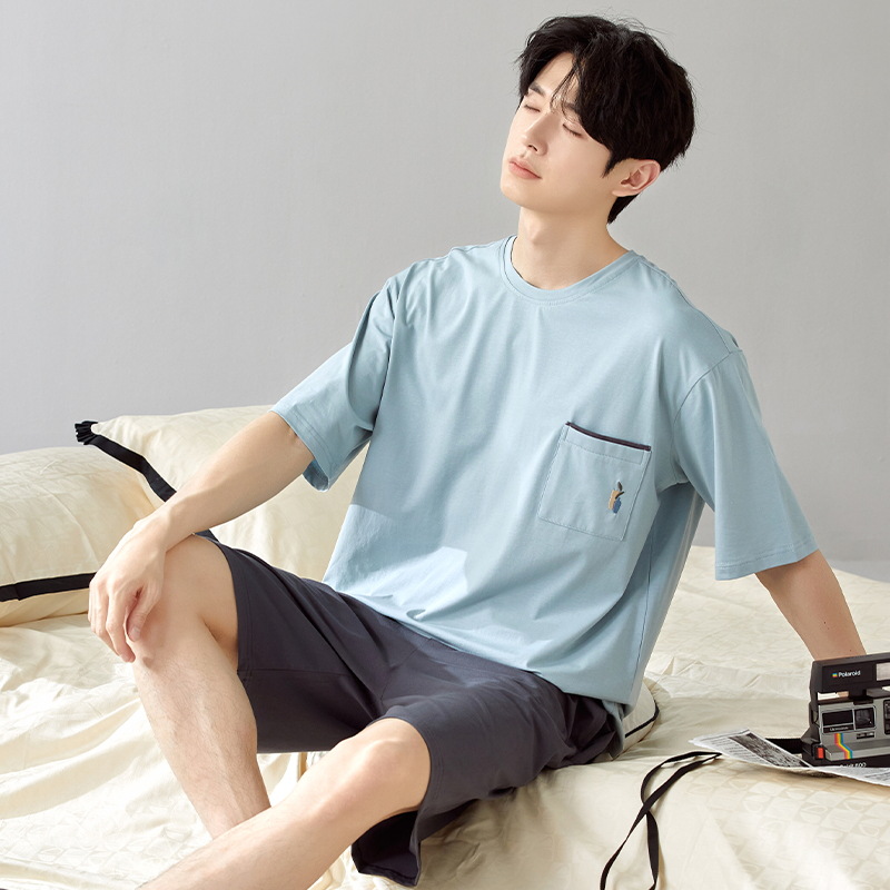 [cross-border] nuevo pijama de hombre de verano de manga corta juvenil de verano pantalones cortos de cuello redondo conjunto de ropa para el hogar