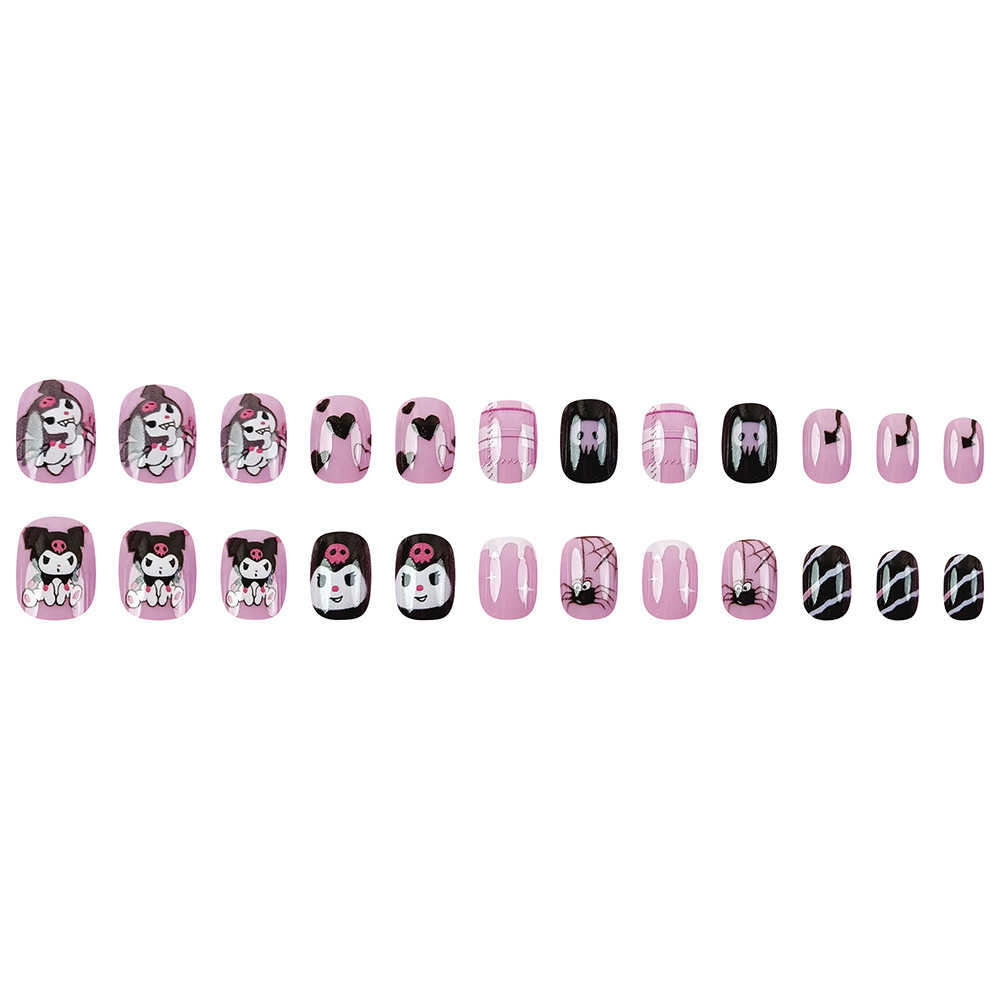 Uñas postizas adhesivas de moda para niños mayores, lindas pegatinas de uñas con dibujos animados, caja de 24 piezas de lindos parches de uñas. image 6