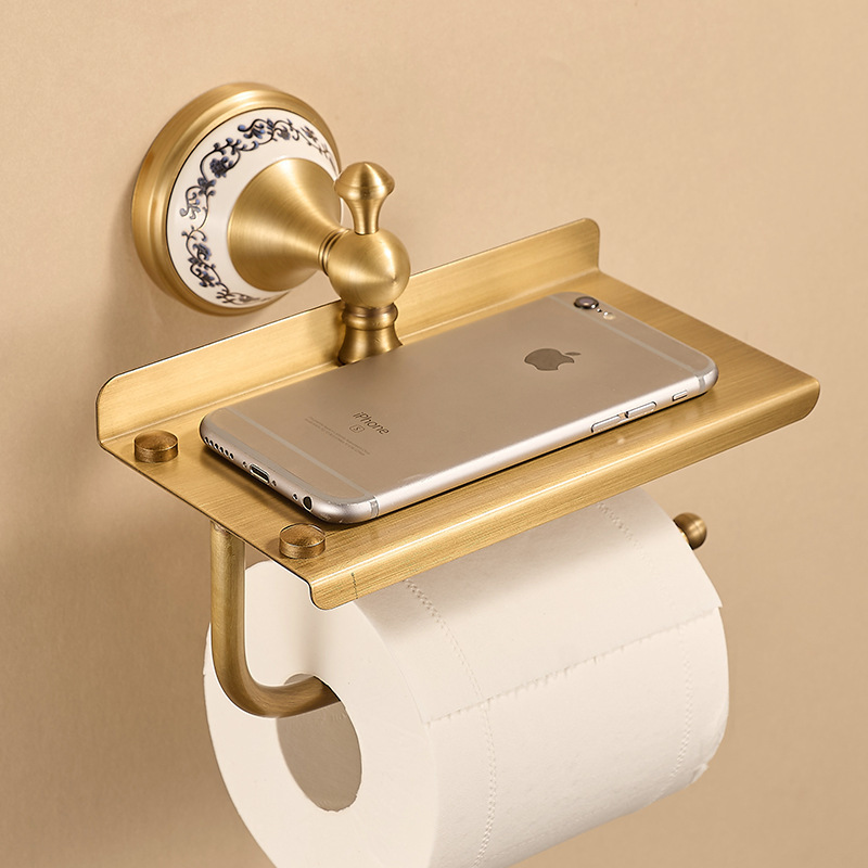 全銅バスタオル掛けヨーロッパ風模造青花磁器浴室ストラップセット壁掛け式トイレタオル棒|undefined