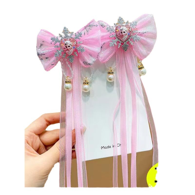 Girls' Tassel Headwear Bow Ice Ribbon Princess Little Girl Snowflake Hair Accessories Children's Hairpin Hairpin Wholesale