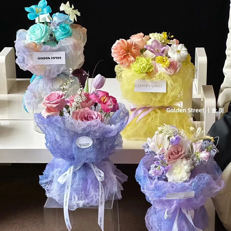 El día de San Valentín de hadas burbuja paquete de flores yarn ins viento floral material de embalaje al por mayor de la diosa buquete de embalaje de malla