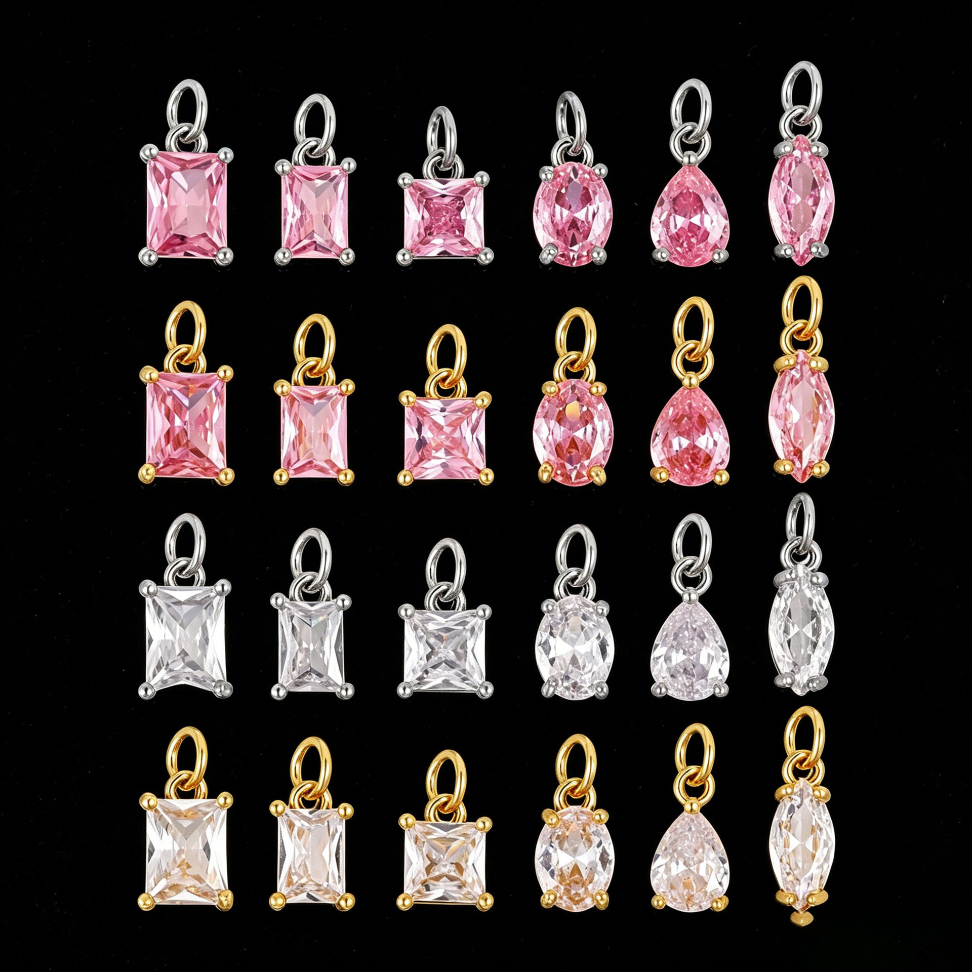 18K plated copper DIY accessories, twelve birthstone pendants, rectangular and polygonal zircon pendants, cross-border wholesale pendants