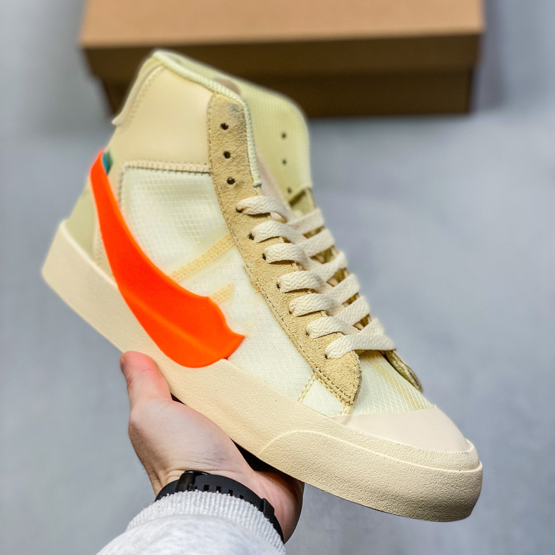 Pure Original Off-White Pioneer High-Top Sneakers Blazer Mid Skateboard Shoes Devil Pumpkin Sports Trendy Shoes