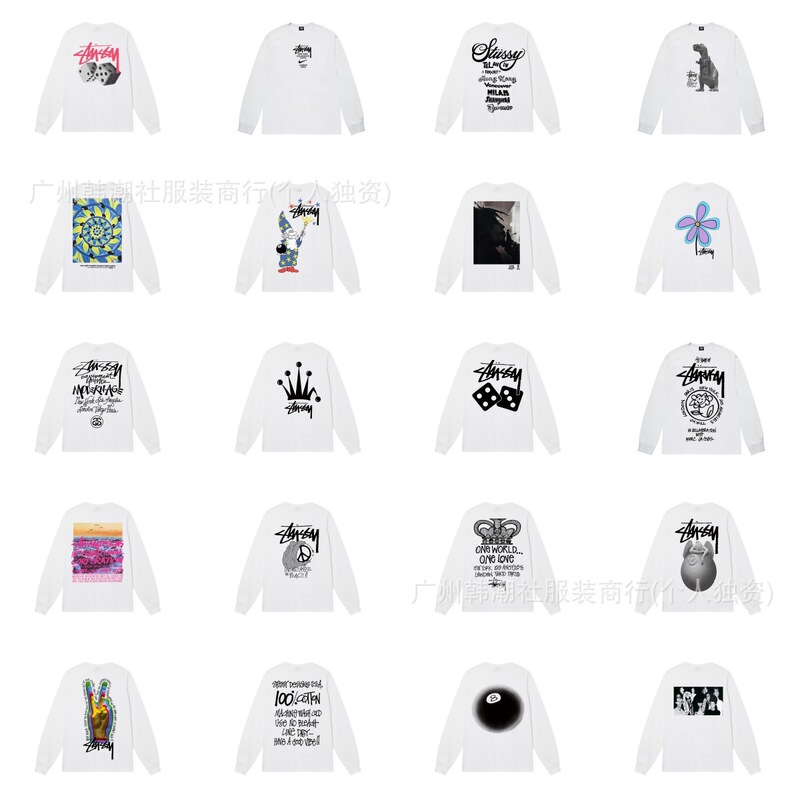 Cross-Border Stu Long-Sleeve Printed T-Shirt, American Trendy Brand Stu, Cylindrical Fabric, Casual Loose Fit, Black, Unisex