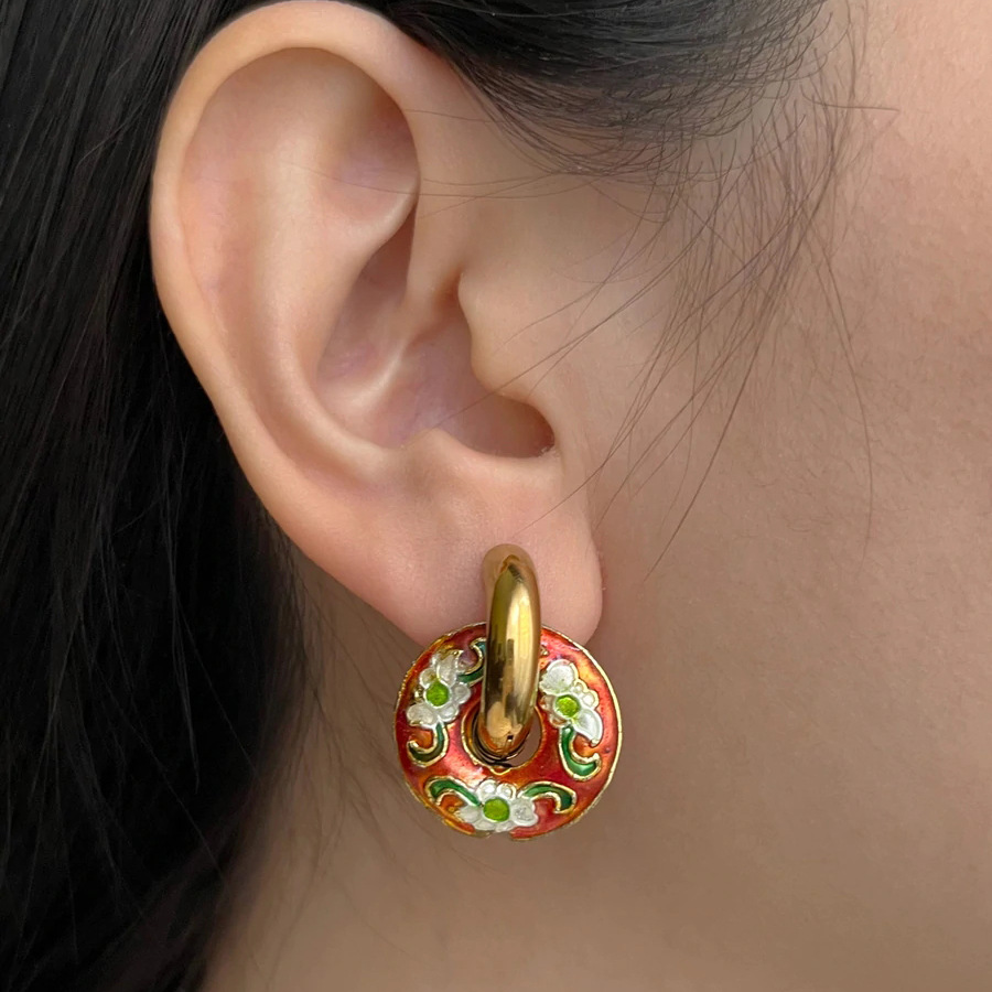 Alloy Material Geometric Pattern Fashion Creative Oil Painting Flower Studs Alloy Earrings Female