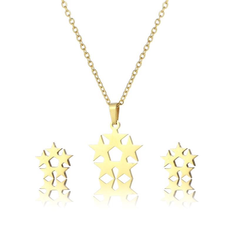 fashion five-pointed star flower titanium steel necklace ear stud set