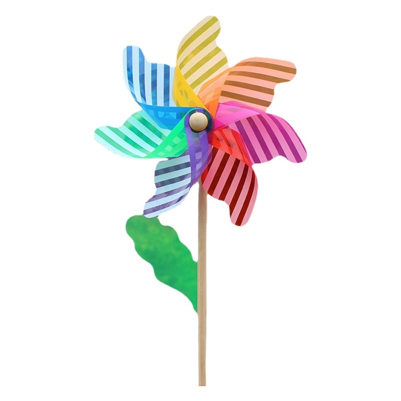 Striped polka dot 24cm children's toy wooden pole windmill outdoor garden decoration colorful plastic windmill wholesale