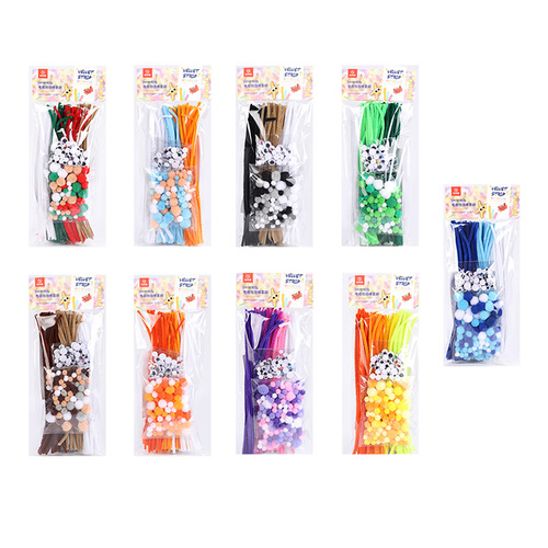 Hair root twist stick diy imitation velvet flower kindergarten colorful plush ball hair ball children diy handmade material package
