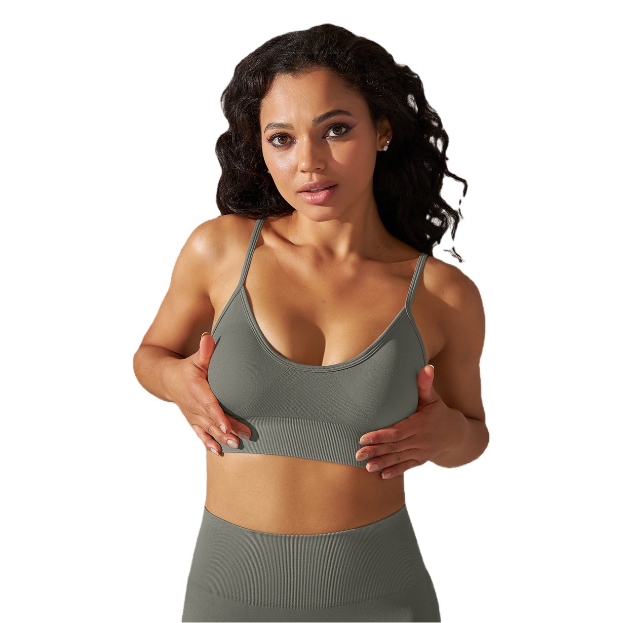 Cruz-frontera europea y americana sin costuras de punto de color sólido belleza espalda Correa ropa interior no anillo de acero corriendo fitness yoga ropa superior