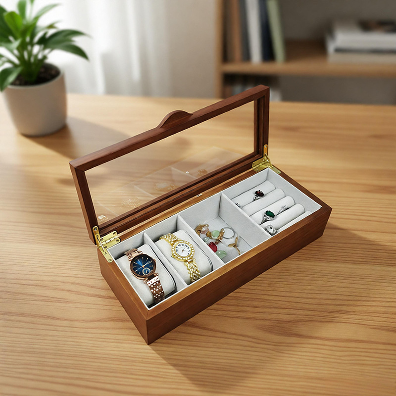 2025 Cross-Border Exclusive Watch Jewelry Box Solid Wood Storage Box Light Luxury Fashion Women's Watch Bracelet Jewelry Storage Wooden Box