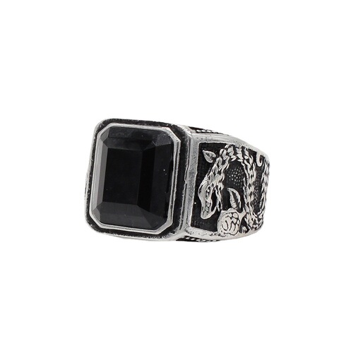 R1142 Wholesale Fashion Accessories: Unique Retro European & American Punk Style Chinese Dragon Gemstone Titanium Steel Ring