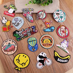 Embroidered patch with cartoon riding panda, high-end handmade edge-finishing clothing decoration buttonhole patch
