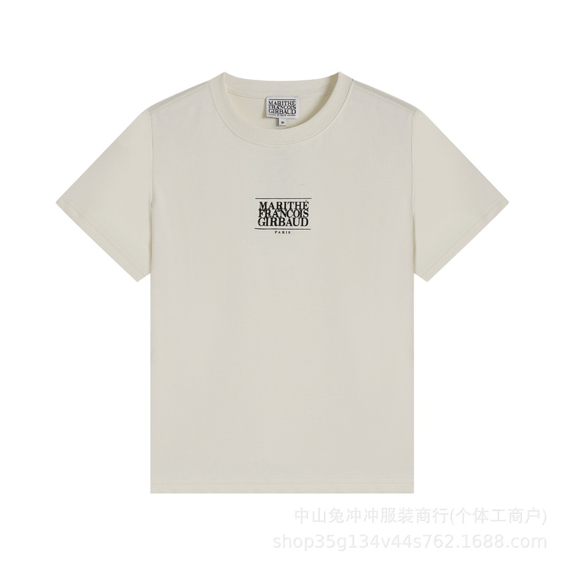 韩国marithe字母刺绣印花休闲正肩短袖男女同款重磅T恤一件代发潮|undefined