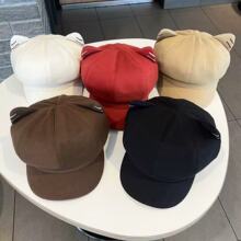 秋冬新款可爱猫耳朵帽子女网红八角帽英伦复古鸭舌帽潮流画家帽男