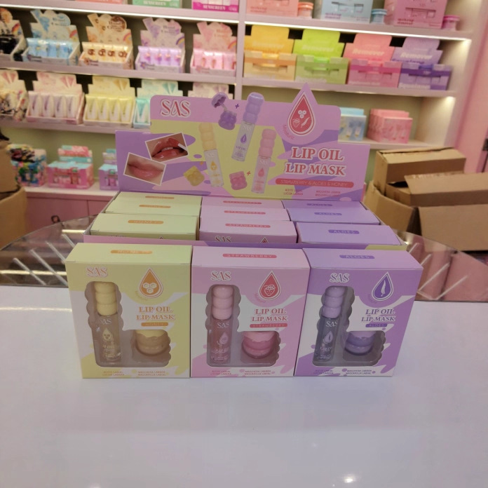 (caja de exhibición) SAS Europa y los Estados Unidos en stock transfronterizo humectante máscara labial humectante + aceite labial pequeño conjunto SAC186