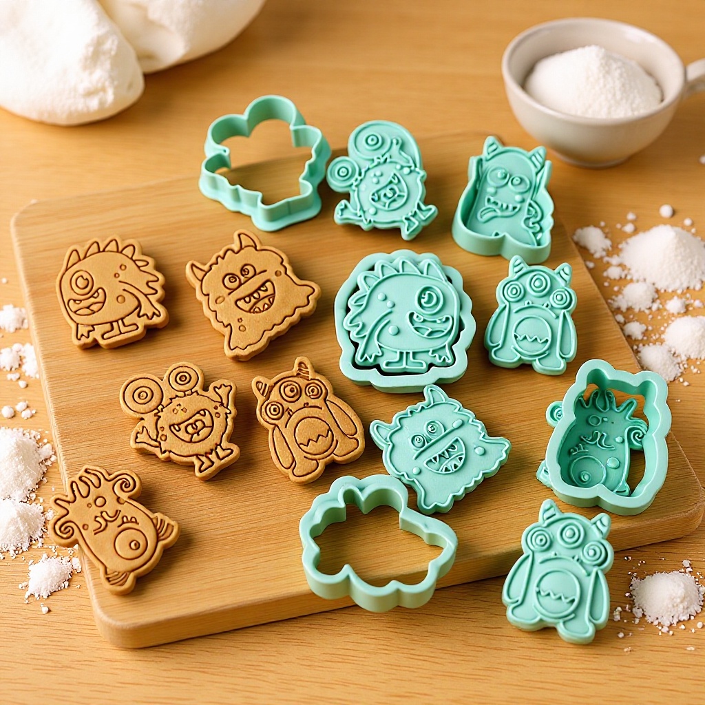 Suministro transfronterizo 3D tridimensional pequeño monstruo alienígena de 6 piezas molde de corte de galletas fondant de dibujos animados galleta molde traje