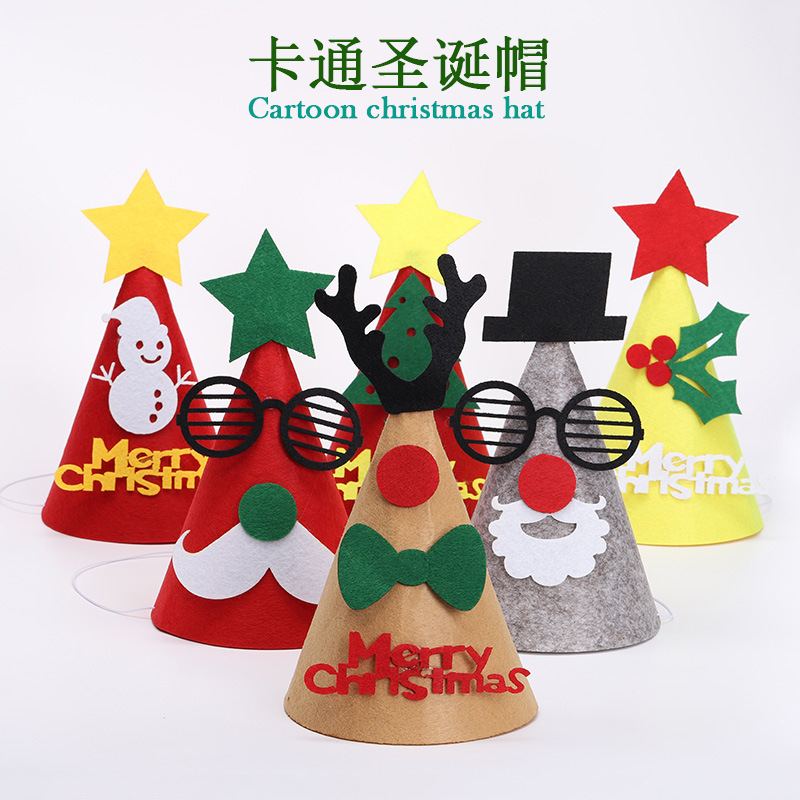 Sombreros de felt de Navidad al por mayor transfronterizos Sombreros de felt de Navidad para niños hechos a mano Sombreros de felt de dibujos animados DIY