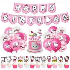 漫画猫ピンクプリンセス乙女心诞生日バルーンhappy birthdayフラッグパーティーデコレーショングッズ