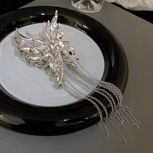 Super fairy~ Retro moonstone antique style butterfly tassel hairpin, metal clip for hair on the back of the head, niche style