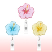 跨境热销闪粉花朵伸缩易拉扣徽章夹医护ID证件胸牌扣装饰挂牌夹