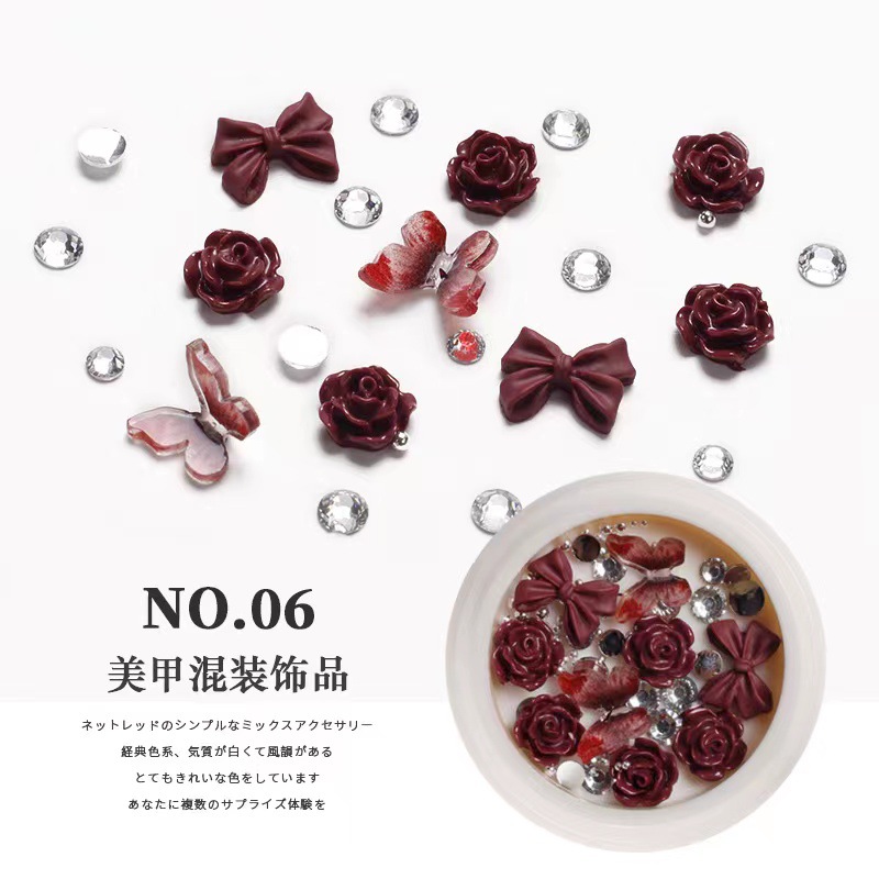 Manicura Nueva joyería retro negro Plum Salsa Camelia joyería arco perla clavo taladro conjunto caja