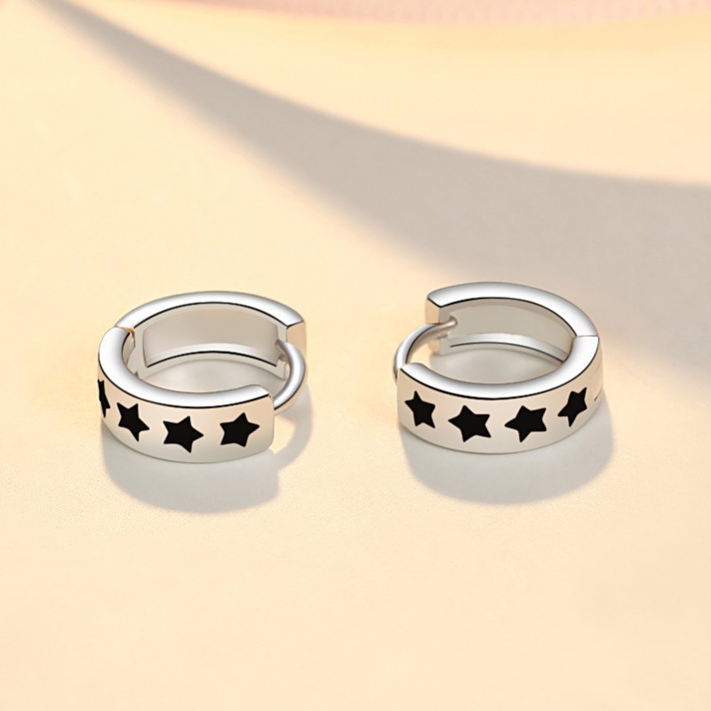 Black Pentagram Earrings Mens and Womens Earrings New Light Luxury Cold Style Personality Epoxy Stud Earringspicture4