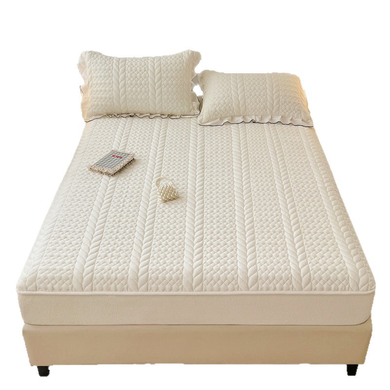 Cama de algodón de leche de clase A, cubierta protectora de colchón de invierno, cubierta de cama, cubierta de cama, conjunto de tres piezas incluido.