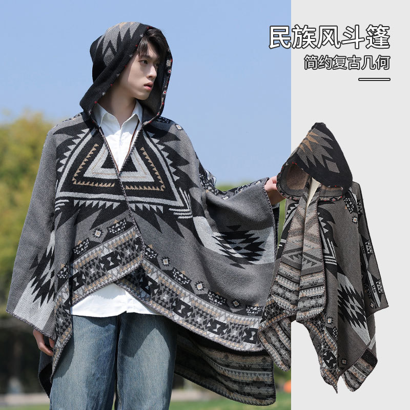 Thickened Ethnic Style Women's Shawl Autumn and Winter Retro Indian Style Warm Slit Cloak Jacket Amazon Wholesale