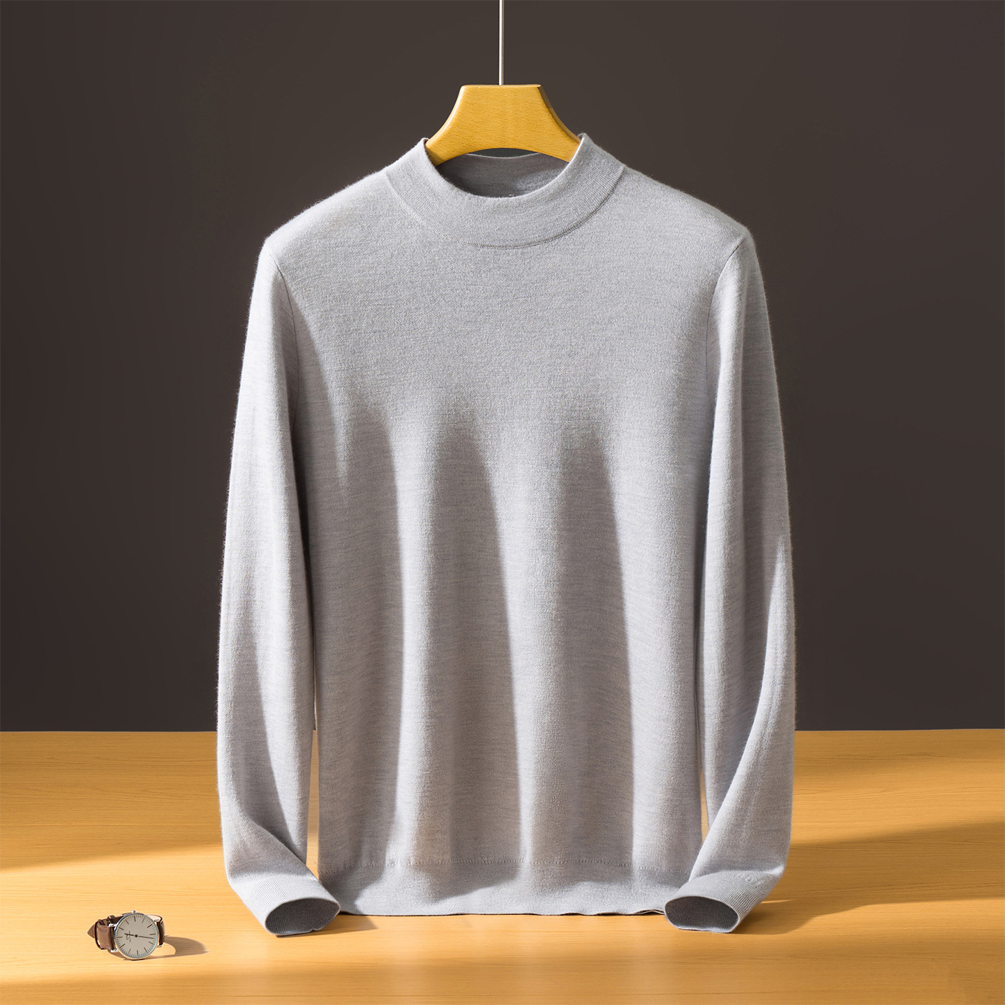 18-needle fine-knit air-layer thickened 100% pure cashmere sweater for men, half-high collar knitted pullover base layer