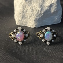 纯天然月光石欧泊珍珠戒指活扣可调节蓝光灰月光百搭韩版学生礼物